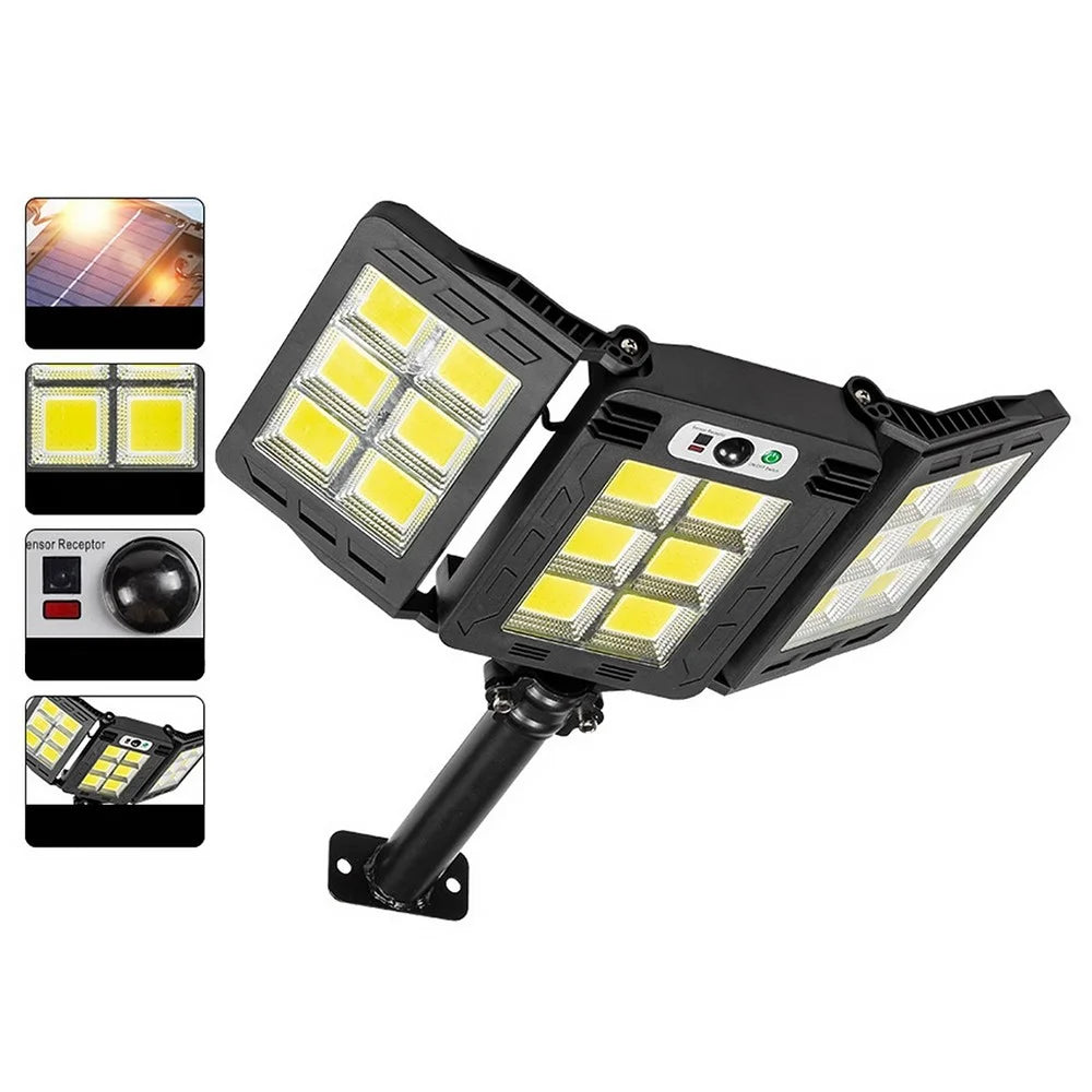 W785-6 High-power Solar Lights Outdoor COB Solar Motion Sensor Lights with 3 Heads / 3 Lighting Modes Life Waterproof Security Flood Light for Front Door Yard Garage - 1