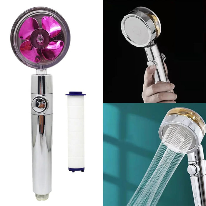 High-Pressure Shower Head Handheld Turbo Fan 360-degree Spinning Water Saving Hydro Jet Shower Head with Filter - Purple - 1