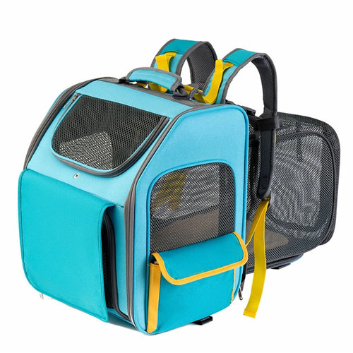 QS-084 Expandable Pet Carrier Backpack Oxford Cloth Small Dog Carrier Shoulders Bag Breathable Mesh Pet Gift Handbag - Blue - 1