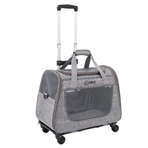 LDLC QS-008-L Pet Gift Stroller Breathable Detachable Large Capacity Cat Dog Carrier 4-Wheels Luggage Rod Stroller, Size XL - Light Grey - 1