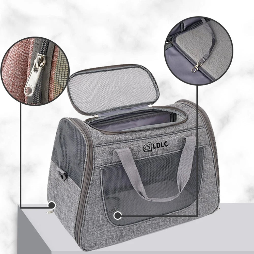 LDLC QS-008-L Pet Gift Stroller Breathable Detachable Large Capacity Cat Dog Carrier 4-Wheels Luggage Rod Stroller, Size XL - Light Grey - 2