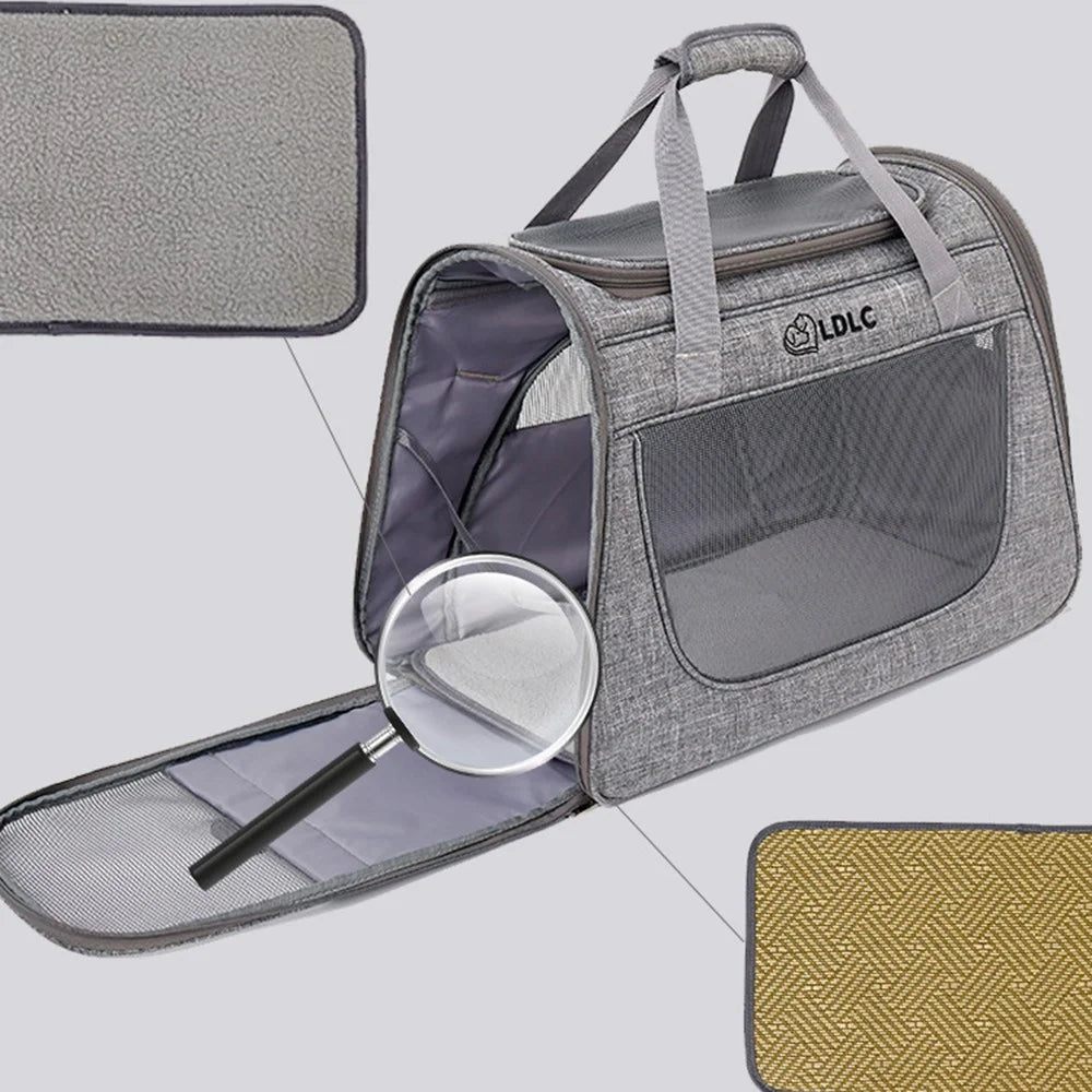 LDLC QS-008-L Pet Gift Stroller Breathable Detachable Large Capacity Cat Dog Carrier 4-Wheels Luggage Rod Stroller, Size XL - Light Grey - 3