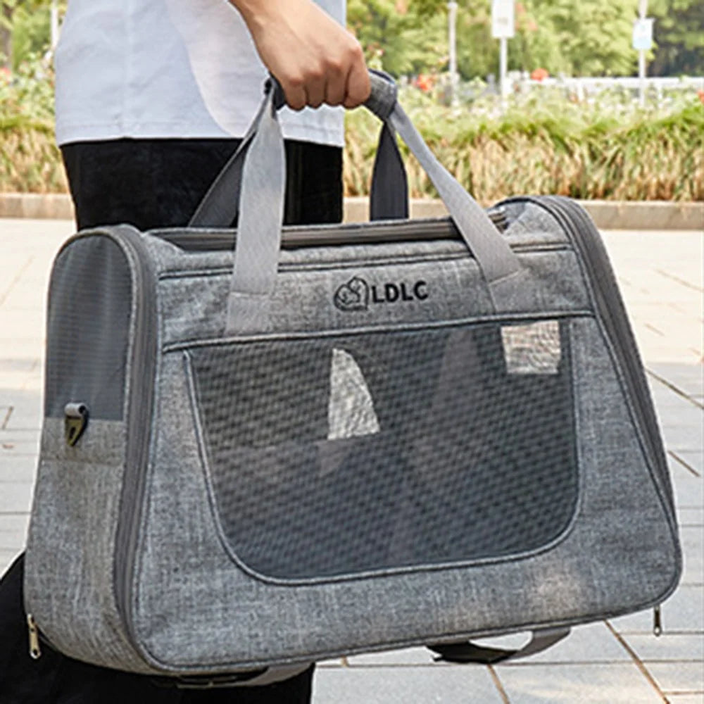 LDLC QS-008-L Pet Gift Stroller Breathable Detachable Large Capacity Cat Dog Carrier 4-Wheels Luggage Rod Stroller, Size XL - Light Grey - 7