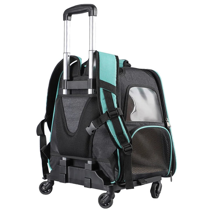 LDLC QS-052 Portable Travel Breathable Pet Gift Carrier Backpack Expandable Folding Dog Cat Carrying Trolley Bag - Dark Blue - 2