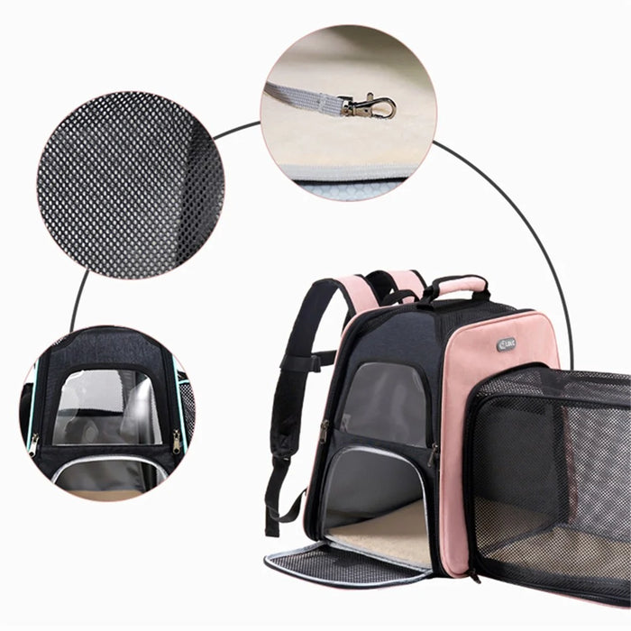 LDLC QS-052 Portable Travel Breathable Pet Gift Carrier Backpack Expandable Folding Dog Cat Carrying Trolley Bag - Dark Blue - 7