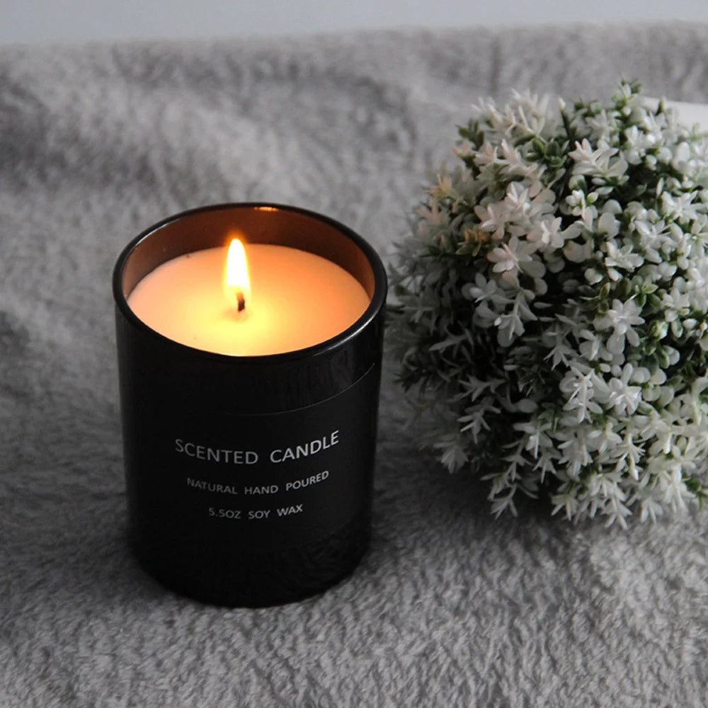 XY004 Black Glass Jar Scented Candle Long Lasting Fragrance Natural Soy Wax Aromatherapy - Wild Bluebell - 4