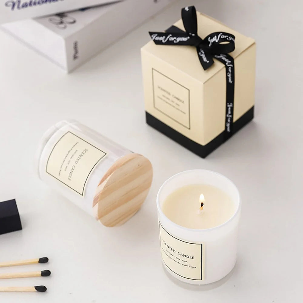 XY185 Strong Scented Soy Wax Aromatherapy Candle with Wood Cover White Glass Jar - Gardenia - 3