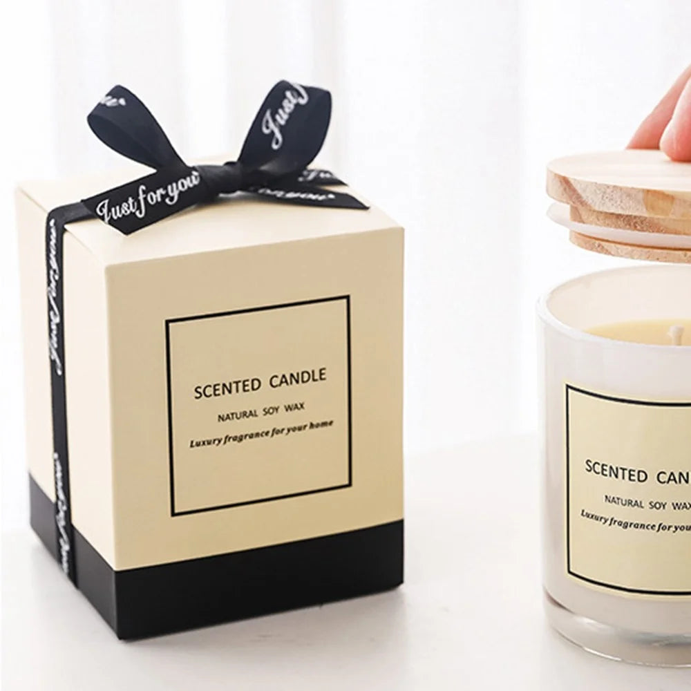 XY185 Strong Scented Soy Wax Aromatherapy Candle with Wood Cover White Glass Jar - Gardenia - 4