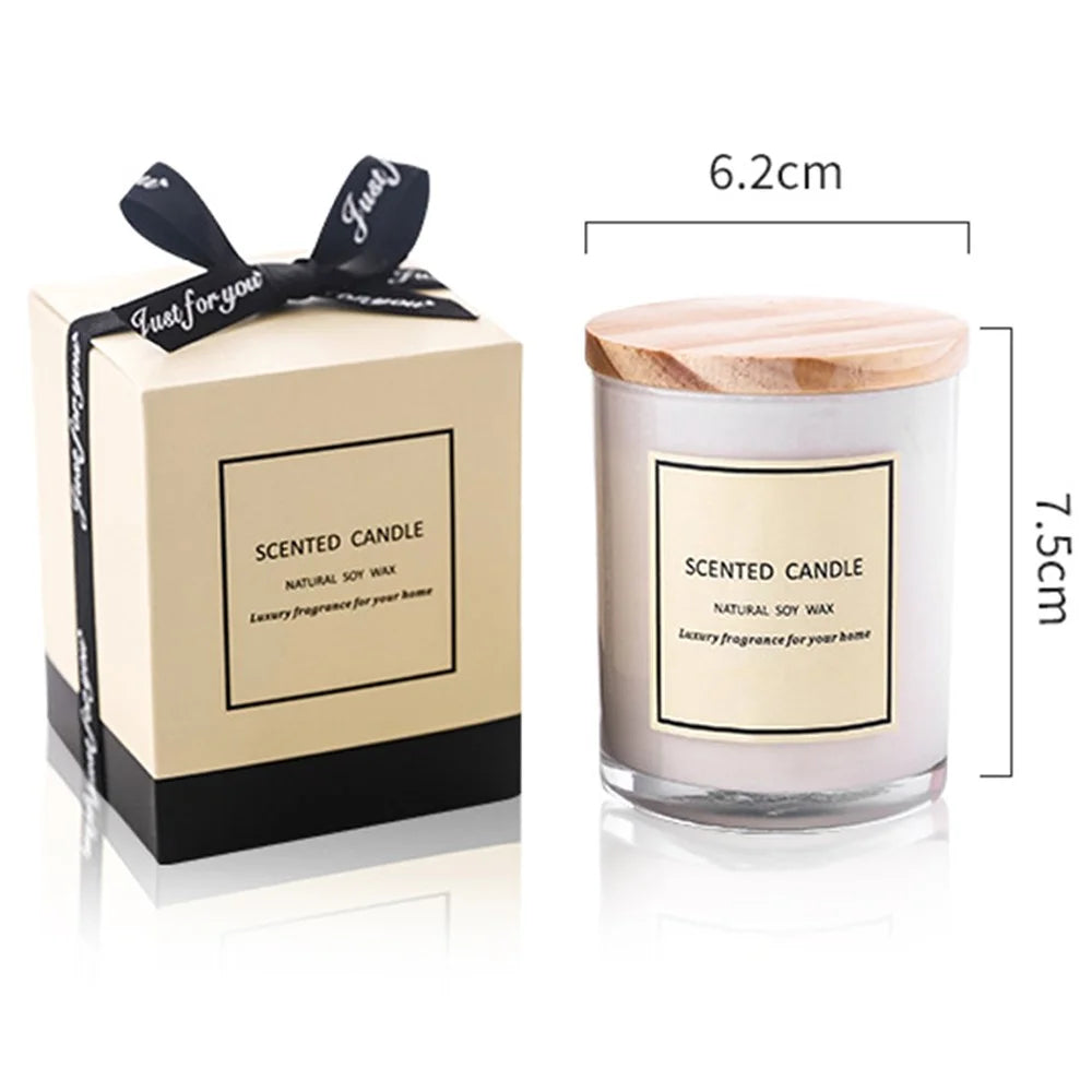 XY185 Strong Scented Soy Wax Aromatherapy Candle with Wood Cover White Glass Jar - Gardenia - 6