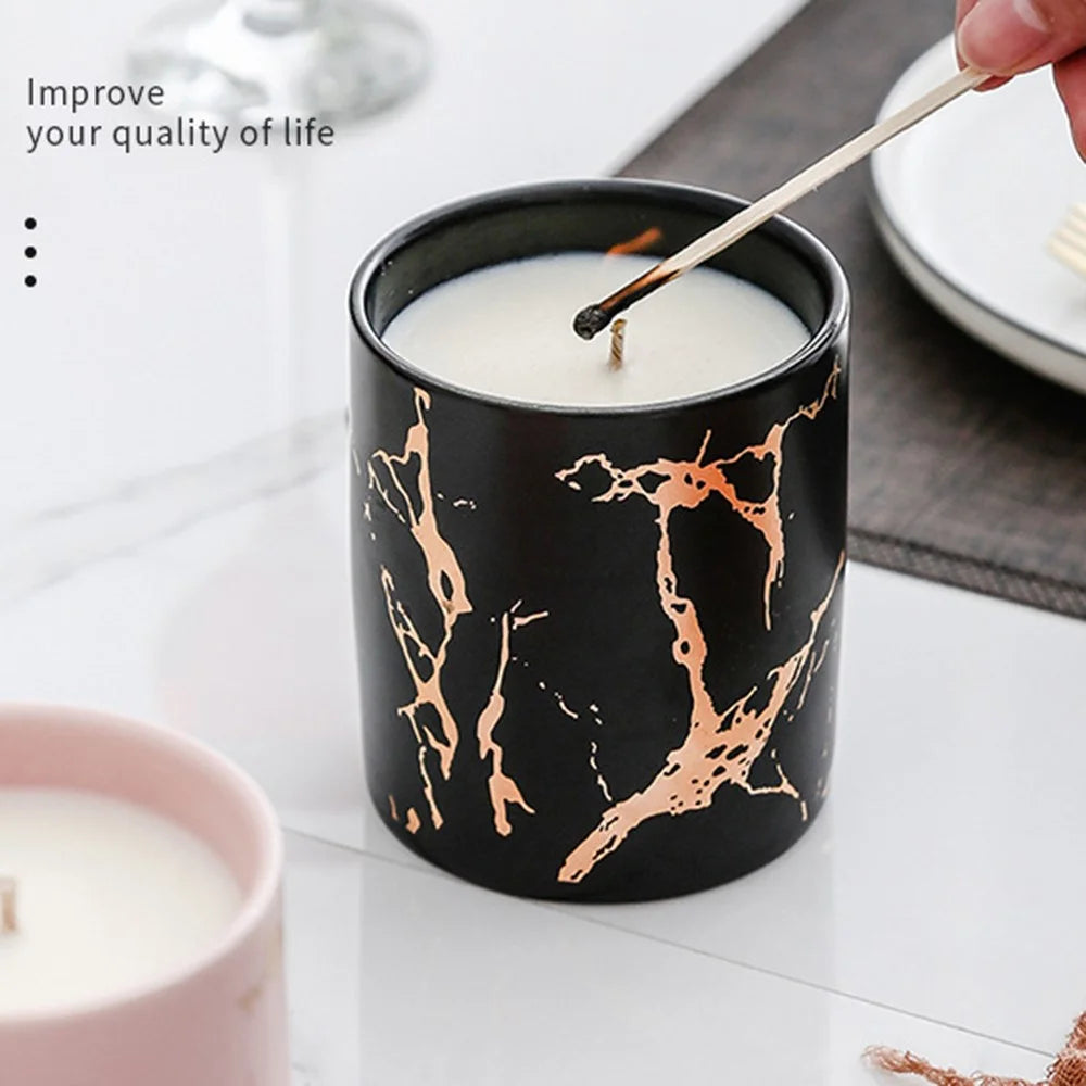 XY-2933 Scented Candle Gold Marble Pattern Nordic Style Ceramic Bottle Jar Candle Aromatherapy Home Decoration - Blackberry /  Laurus - 3
