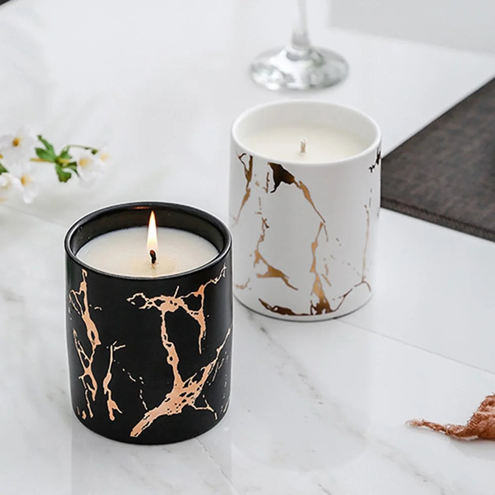 XY-2933 Scented Candle Gold Marble Pattern Nordic Style Ceramic Bottle Jar Candle Aromatherapy Home Decoration - Blackberry /  Laurus - 5