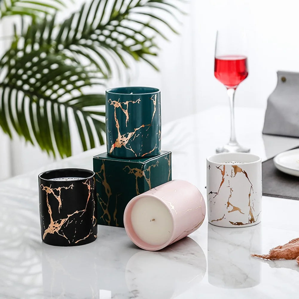 XY-2933 Scented Candle Gold Marble Pattern Nordic Style Ceramic Bottle Jar Candle Aromatherapy Home Decoration - Blackberry /  Laurus - 6