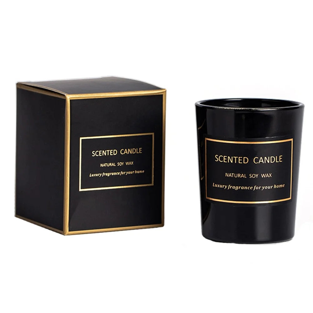XY132 Scented Candle Long Lasting Fragrance Natural Soy Wax Aromatherapy with Black Glass Jar (Size: S) - Wild Bluebell - 1