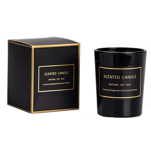 XY132 Scented Candle Long Lasting Fragrance Natural Soy Wax Aromatherapy with Black Glass Jar (Size: S) - Wild Bluebell - 1