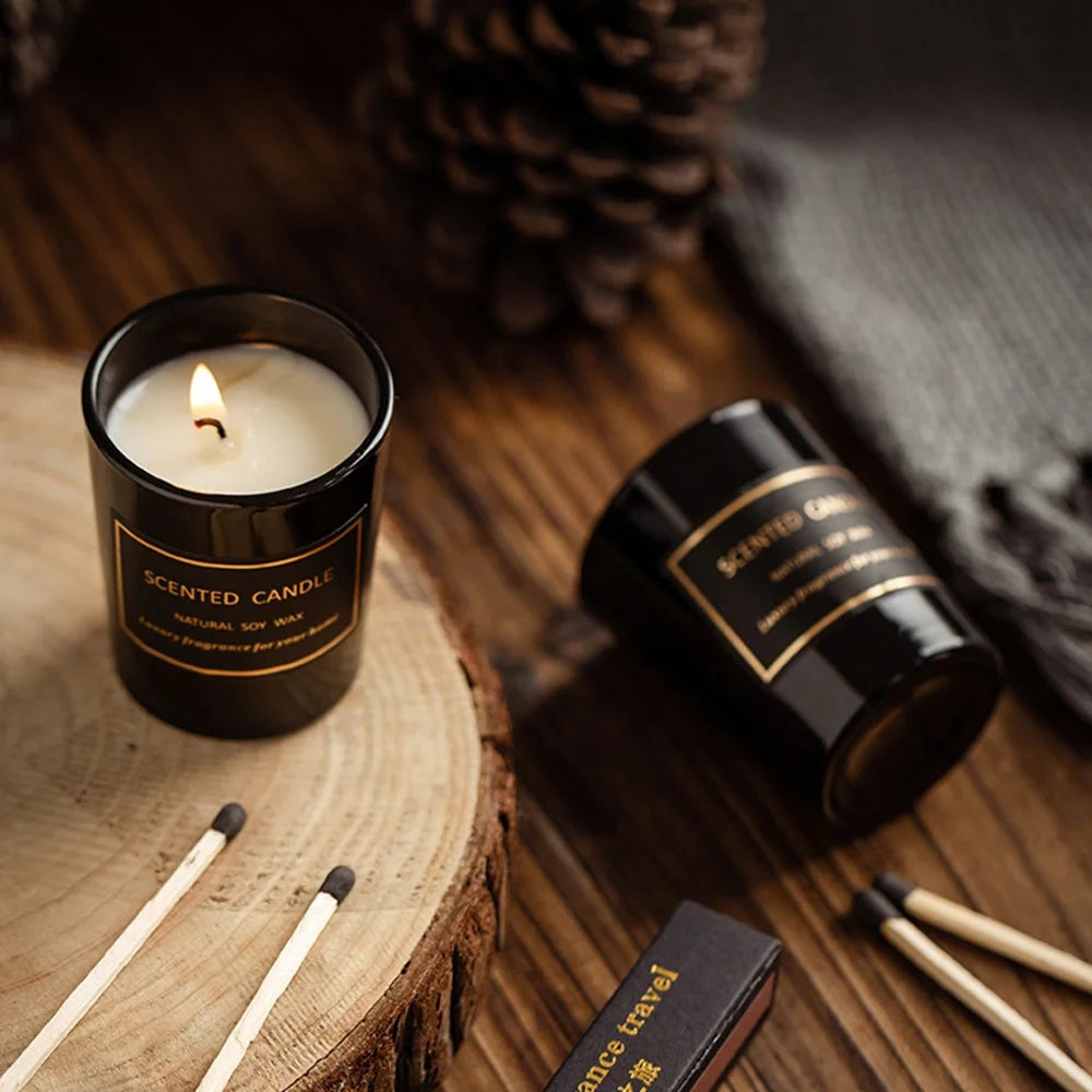 XY132 Scented Candle Long Lasting Fragrance Natural Soy Wax Aromatherapy with Black Glass Jar (Size: S) - Wild Bluebell - 2