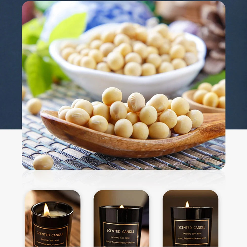 XY132 Scented Candle Long Lasting Fragrance Natural Soy Wax Aromatherapy with Black Glass Jar (Size: S) - Wild Bluebell - 3