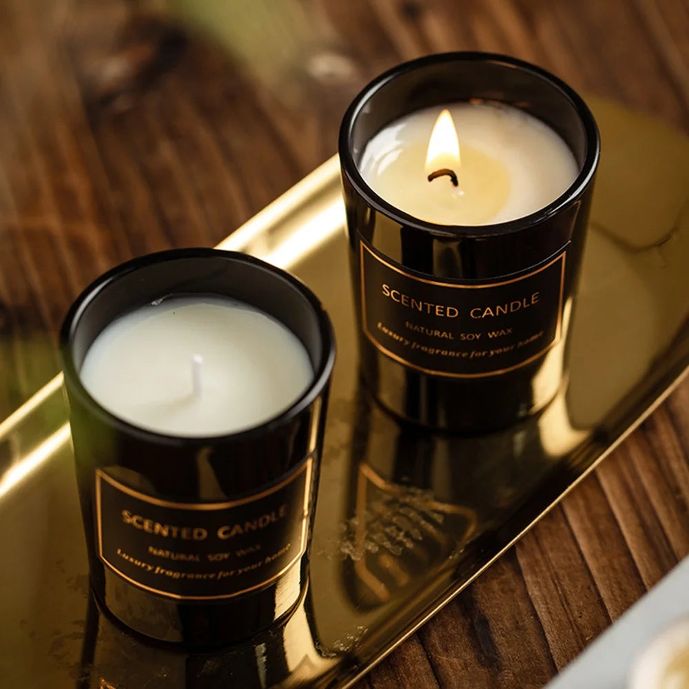 XY132 Scented Candle Long Lasting Fragrance Natural Soy Wax Aromatherapy with Black Glass Jar (Size: S) - Wild Bluebell - 4