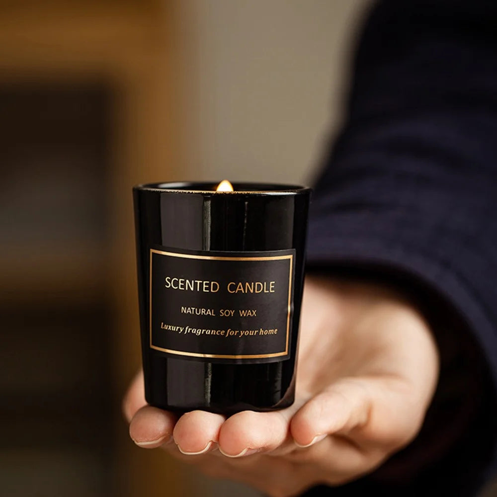 XY132 Scented Candle Long Lasting Fragrance Natural Soy Wax Aromatherapy with Black Glass Jar (Size: S) - Wild Bluebell - 5