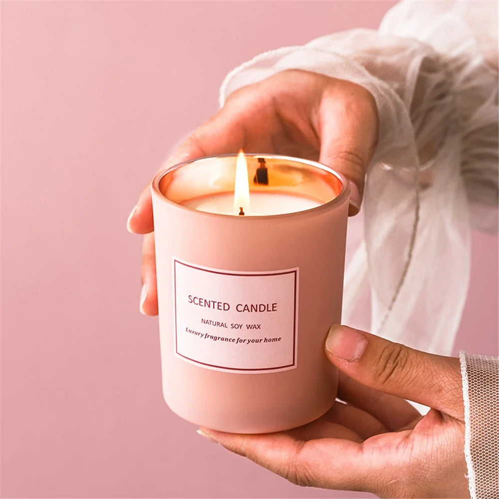 XY187 Electroplating Pink Glass Jar Fragrance Scented Candle Home Decor Gift Soy Wax Aromatherapy Candle - Gardenia - 2