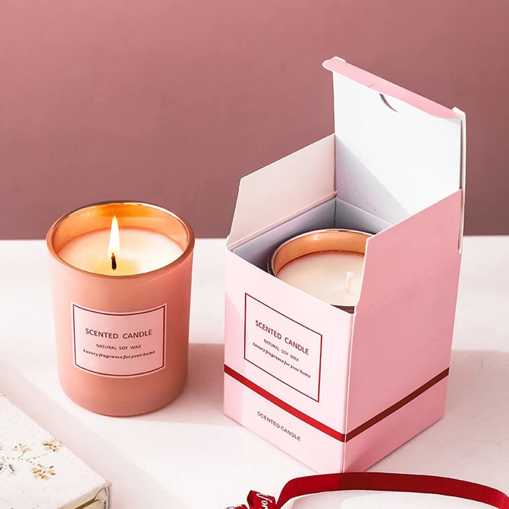 XY187 Electroplating Pink Glass Jar Fragrance Scented Candle Home Decor Gift Soy Wax Aromatherapy Candle - Gardenia - 3