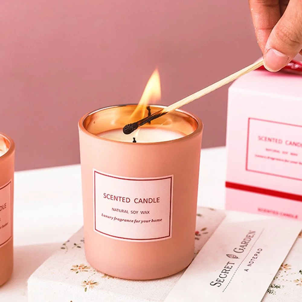 XY187 Electroplating Pink Glass Jar Fragrance Scented Candle Home Decor Gift Soy Wax Aromatherapy Candle - Gardenia - 5