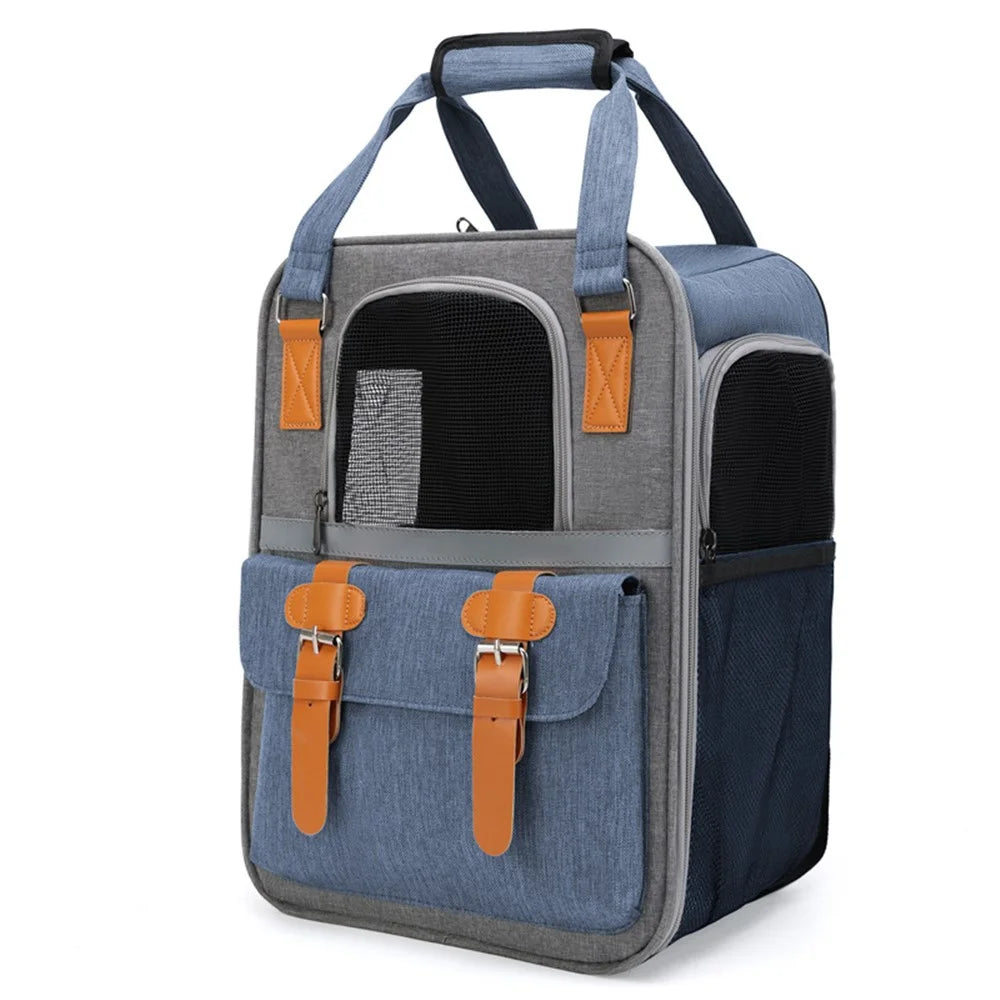 Large Pet Dog Carrier Backpack PVC + Oxford Cloth Cat Carrier Shoulders Bag Handbag with Breathable Mesh - Blue - 1