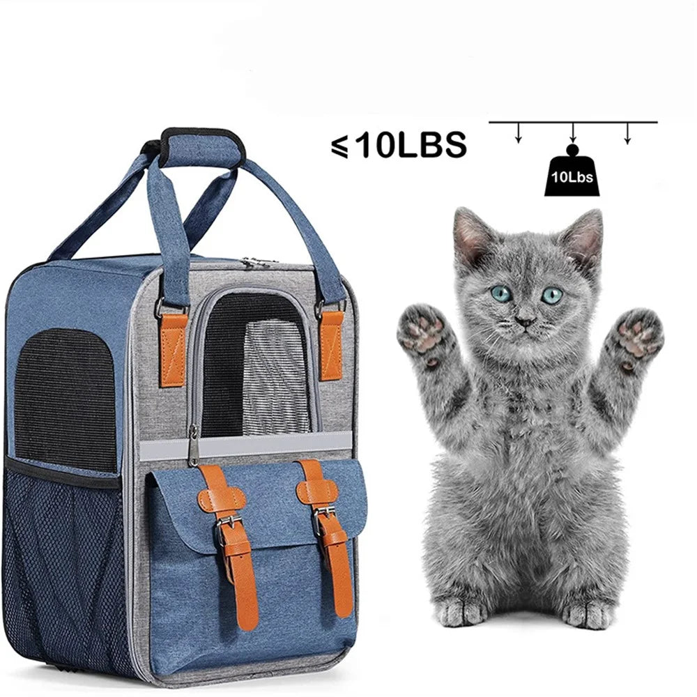 Large Pet Dog Carrier Backpack PVC + Oxford Cloth Cat Carrier Shoulders Bag Handbag with Breathable Mesh - Blue - 3