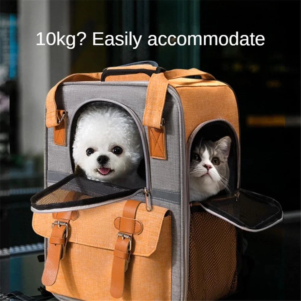 Large Pet Dog Carrier Backpack PVC + Oxford Cloth Cat Carrier Shoulders Bag Handbag with Breathable Mesh - Blue - 5