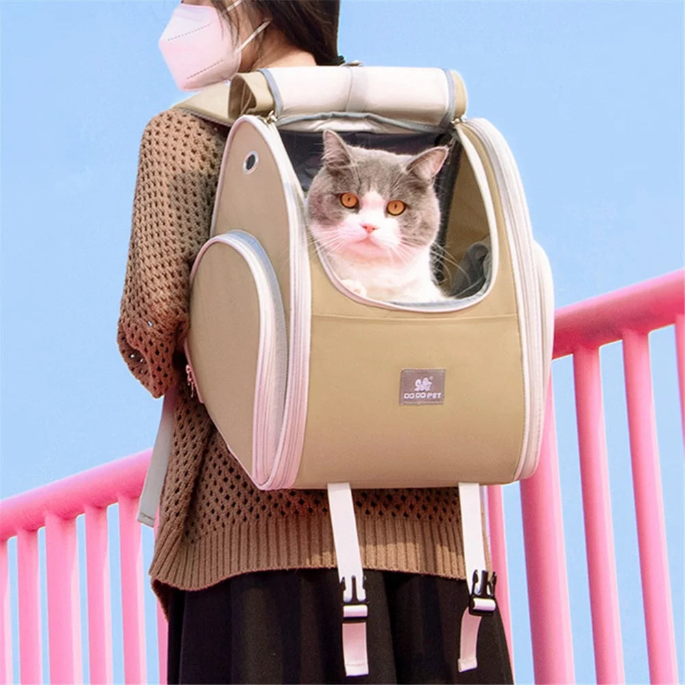 DODOPET BC Series Pet Carrier Backpack Oxford Cloth Breathable Mesh Pet Gift Travel Bag for Small Dogs Cats - Expandable Style / Khaki - 6