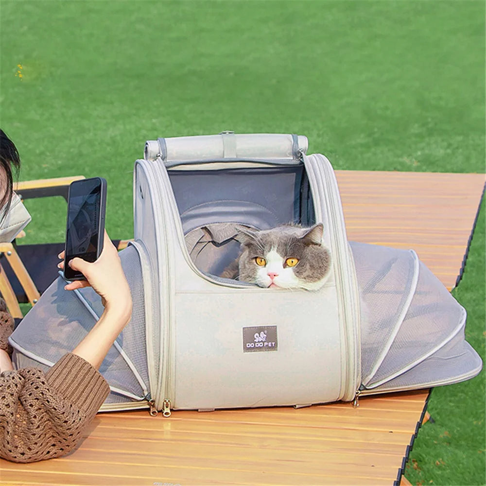 DODOPET BC Series Pet Carrier Backpack Oxford Cloth Breathable Mesh Pet Gift Travel Bag for Small Dogs Cats - Expandable Style / Khaki - 7