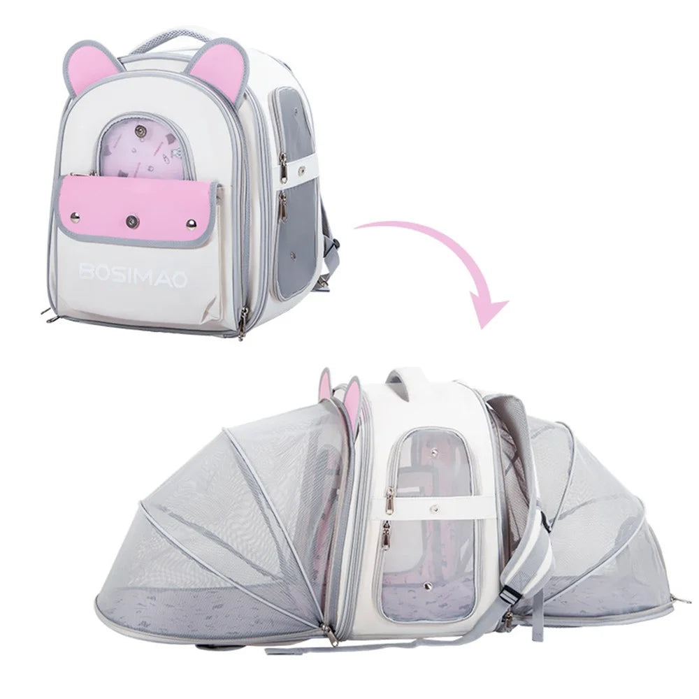 BAOSIMAO BD Series Cat Backpack Carrier Dual Sides Expandable Breathable Pet Gift Backpack - Beige - 1