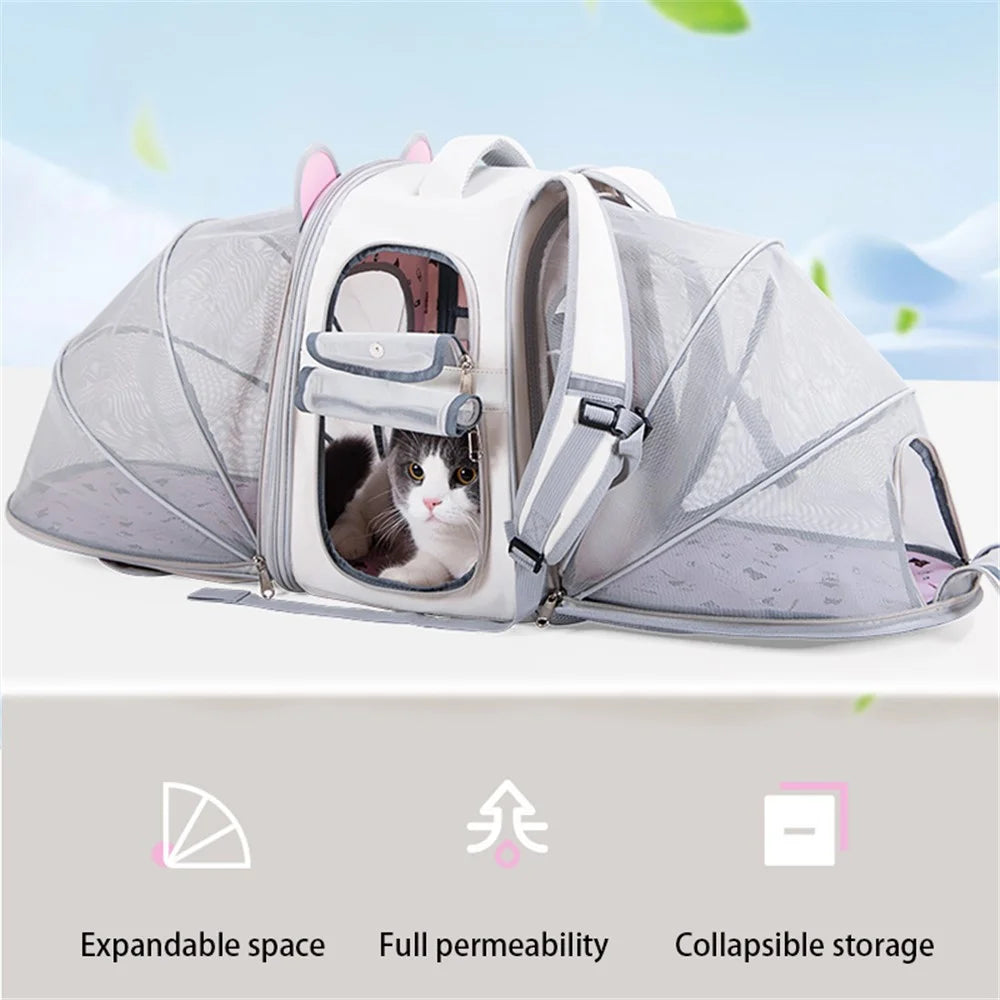 BAOSIMAO BD Series Cat Backpack Carrier Dual Sides Expandable Breathable Pet Gift Backpack - Beige - 2