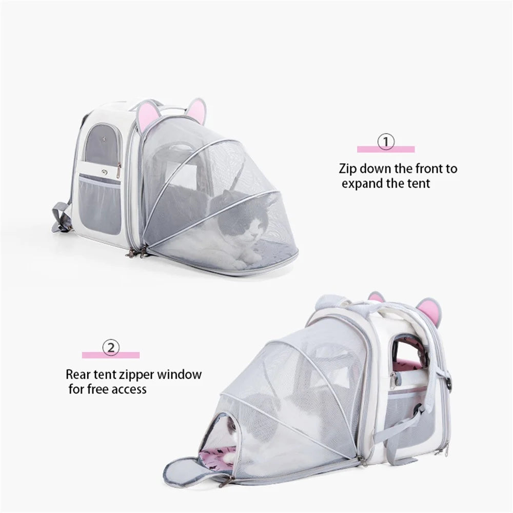 BAOSIMAO BD Series Cat Backpack Carrier Dual Sides Expandable Breathable Pet Gift Backpack - Beige - 5