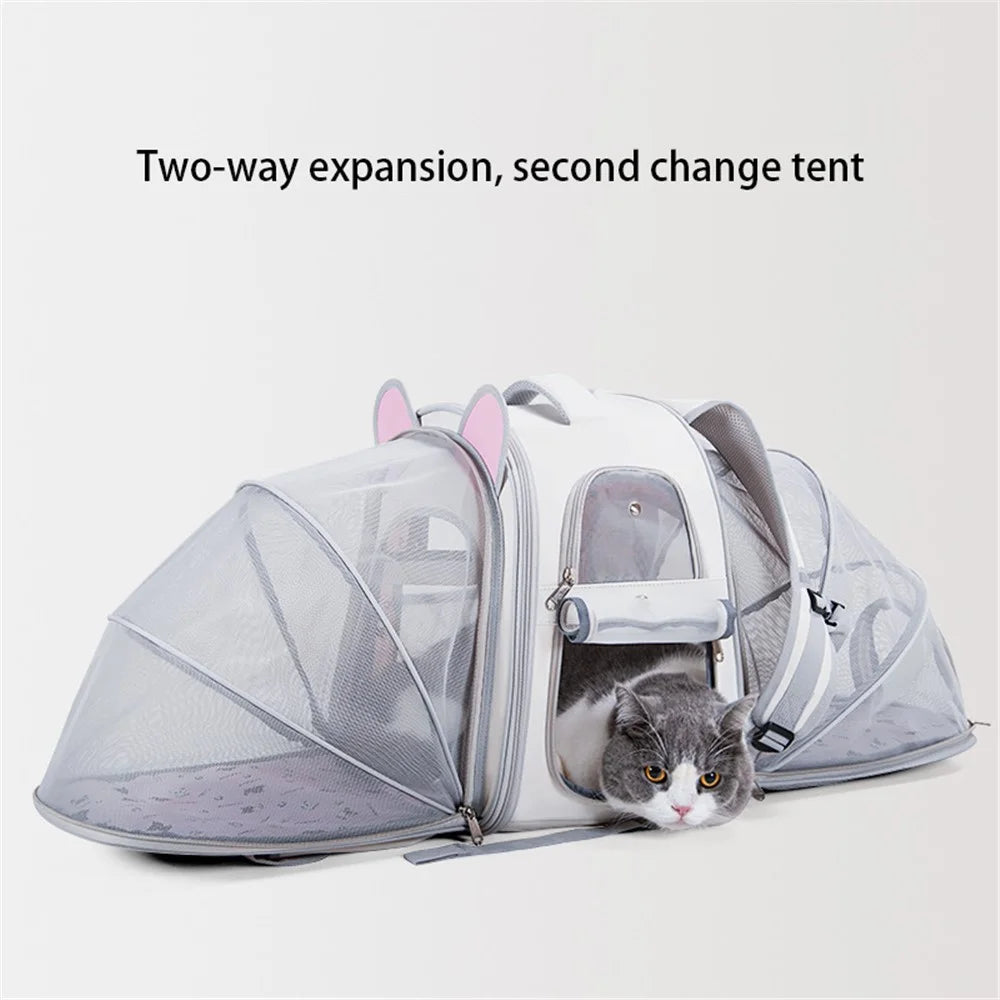 BAOSIMAO BD Series Cat Backpack Carrier Dual Sides Expandable Breathable Pet Gift Backpack - Beige - 6
