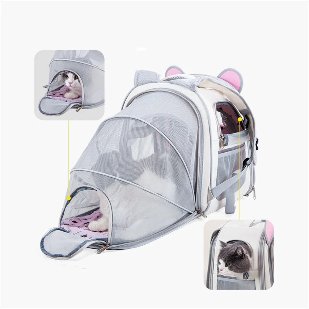 BAOSIMAO BD Series Cat Backpack Carrier Dual Sides Expandable Breathable Pet Gift Backpack - Beige - 7