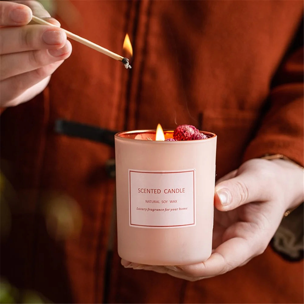 XY202104202 Dried Flower Scented Candle Aromatherapy Soy Wax Home Candles Pink Atmosphere - Ground - 2