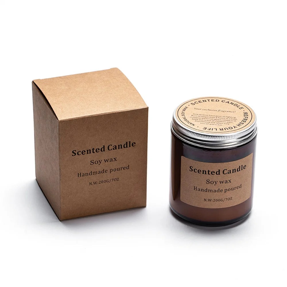 XY-8924 Scented Candle Soy Wax Brown Jar Candles with Lid Up to 40 Hours Burning Time - Amber / Moss - 1
