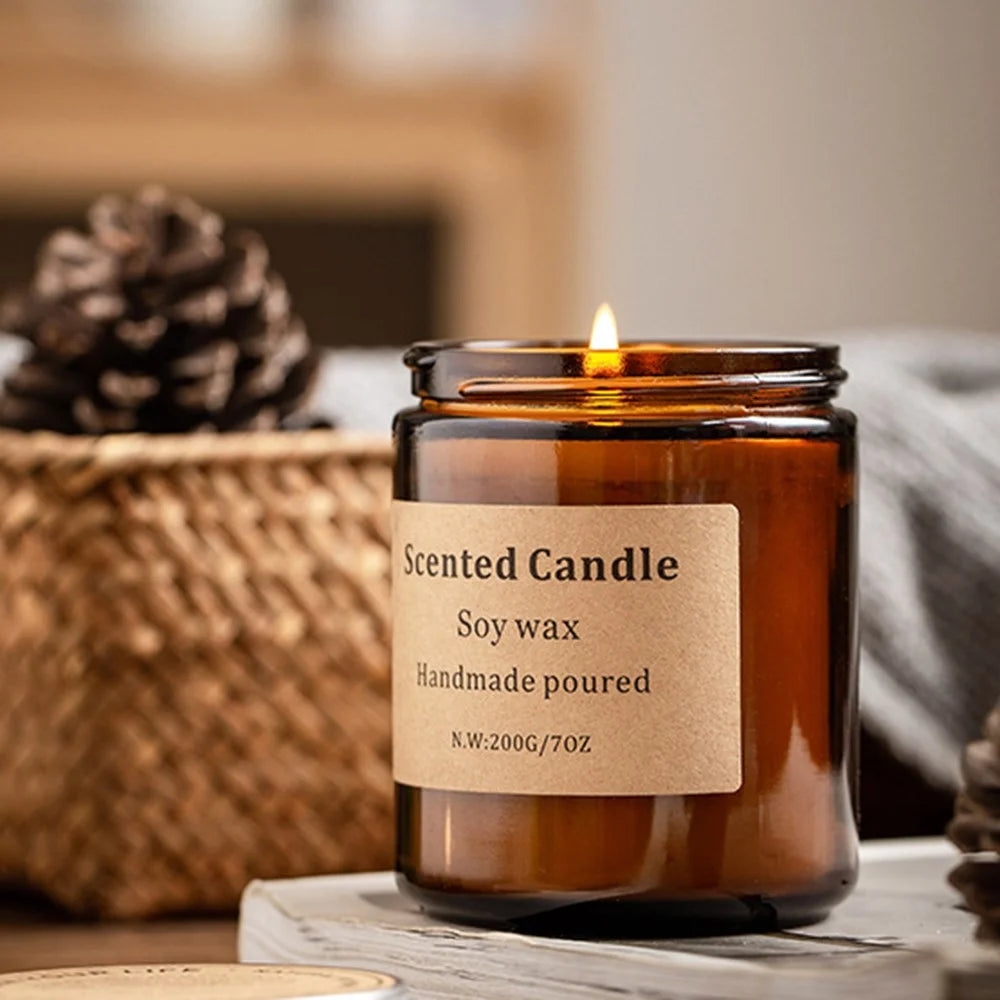 XY-8924 Scented Candle Soy Wax Brown Jar Candles with Lid Up to 40 Hours Burning Time - Amber / Moss - 2