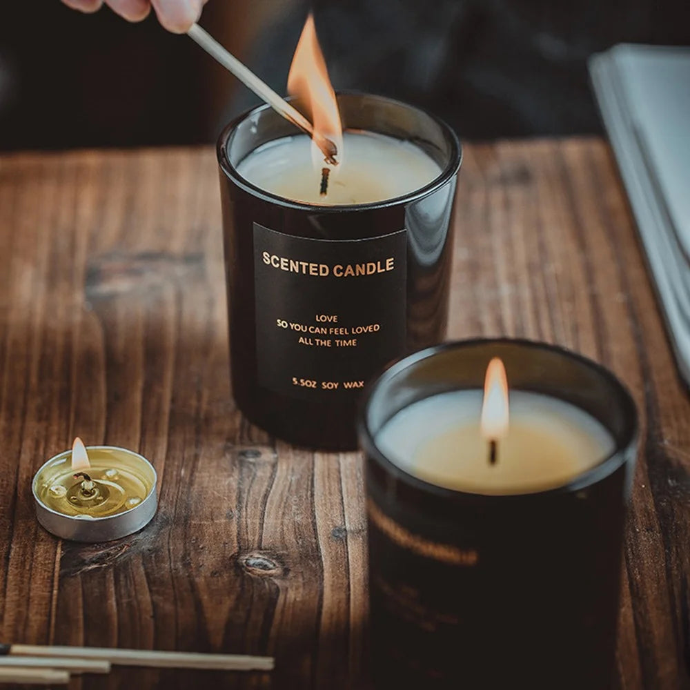 XY-20200902 Scented Candles Black Jar Soy Wax Candles Gift Relaxing Stress - Peony / Blush Suede - 3