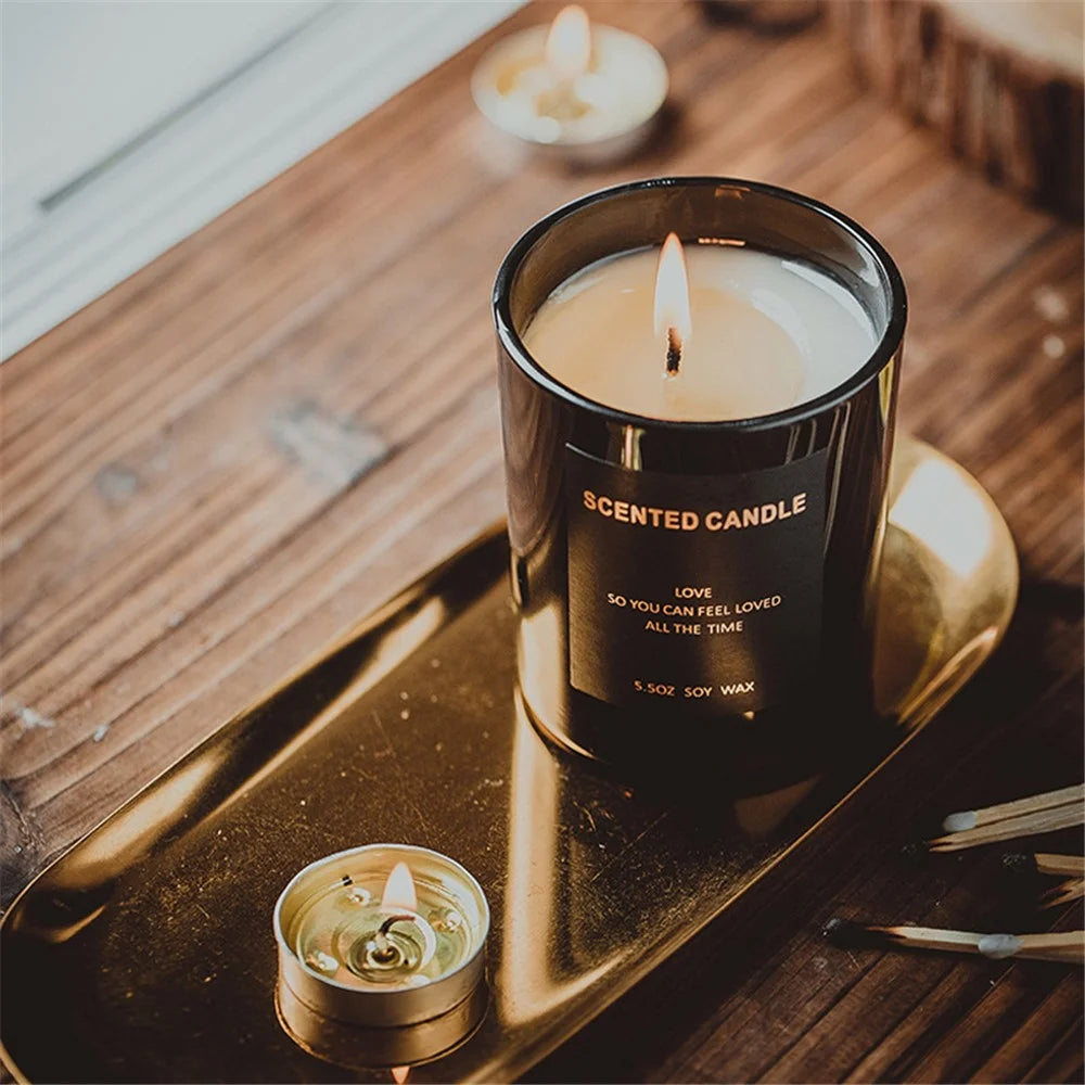 XY-20200902 Scented Candles Black Jar Soy Wax Candles Gift Relaxing Stress - Peony / Blush Suede - 6