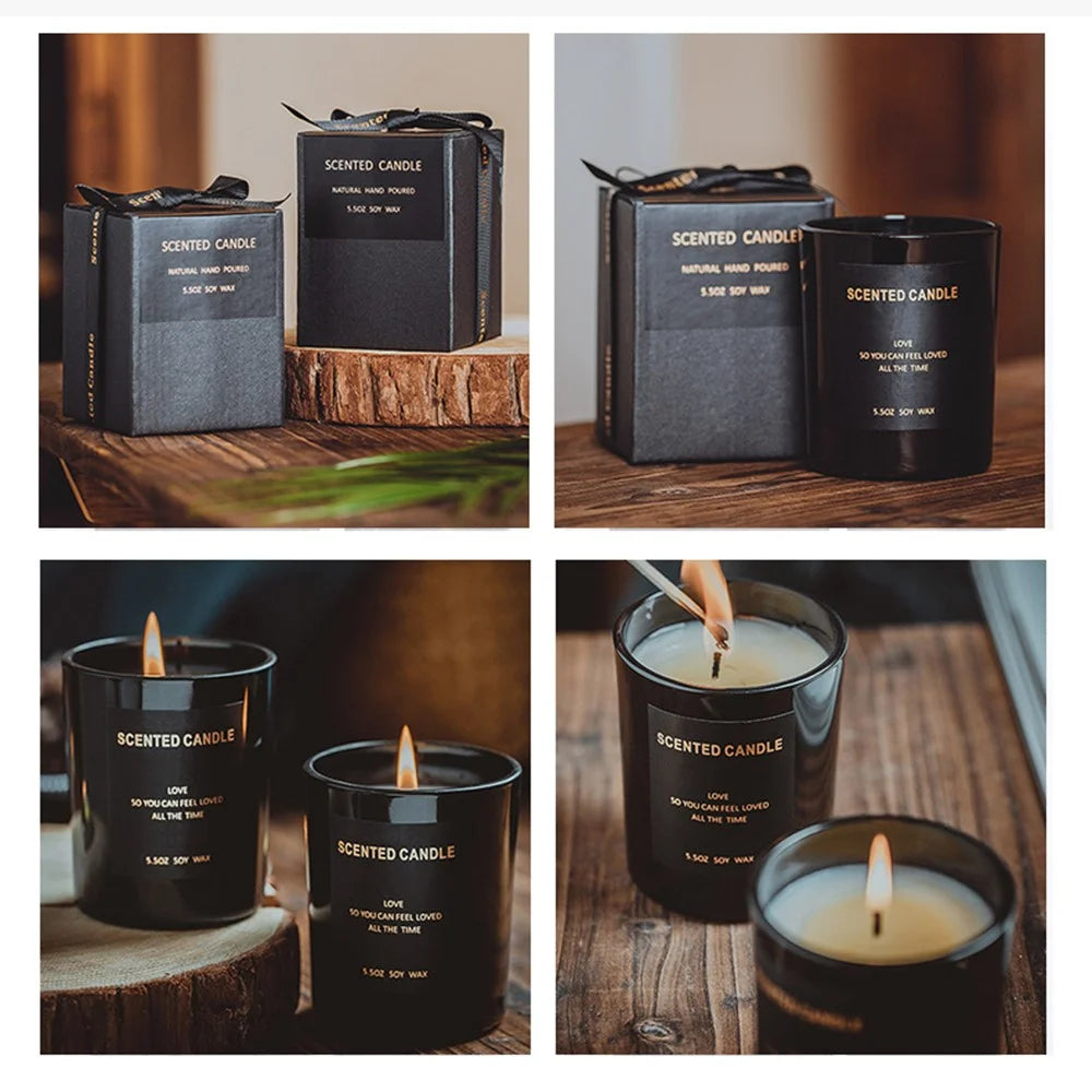 XY-20200902 Scented Candles Black Jar Soy Wax Candles Gift Relaxing Stress - Peony / Blush Suede - 7