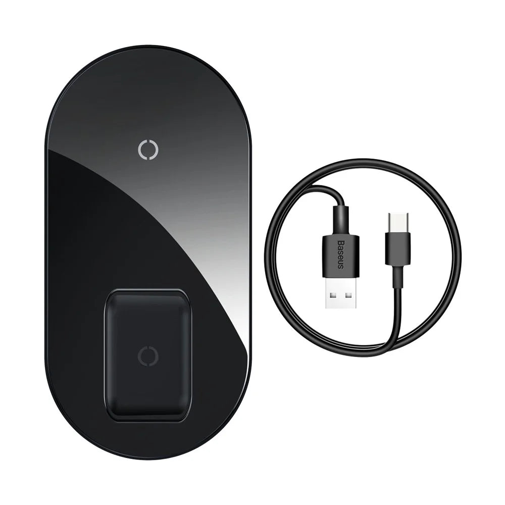 BASEUS Simple 2-IN-1 Wireless Charger Pro Version + Type-C Charing Cable - Black - 1