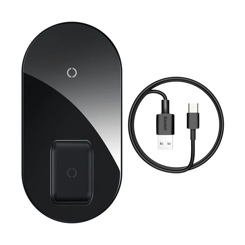 BASEUS Simple 2-IN-1 Wireless Charger Pro Version + Type-C Charing Cable - Black - 1