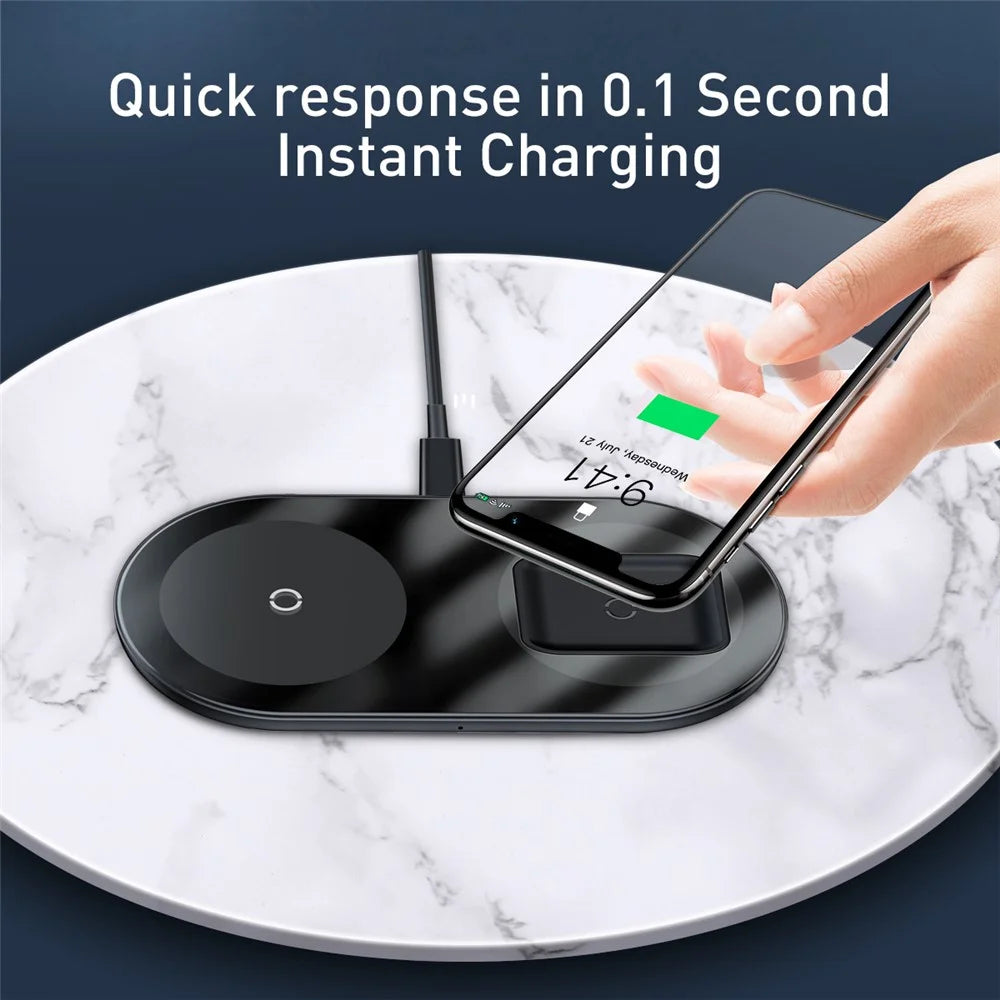 BASEUS Simple 2-IN-1 Wireless Charger Pro Version + Type-C Charing Cable - Black - 2