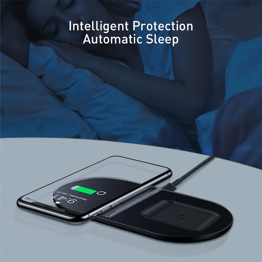BASEUS Simple 2-IN-1 Wireless Charger Pro Version + Type-C Charing Cable - Black - 6
