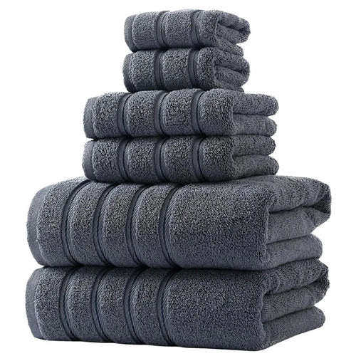 6 Piece Cotton Towel Set Highly Absorbent 2 Bath Towels + 2 Hand Towels + 2 Washcloths - Grey - 1