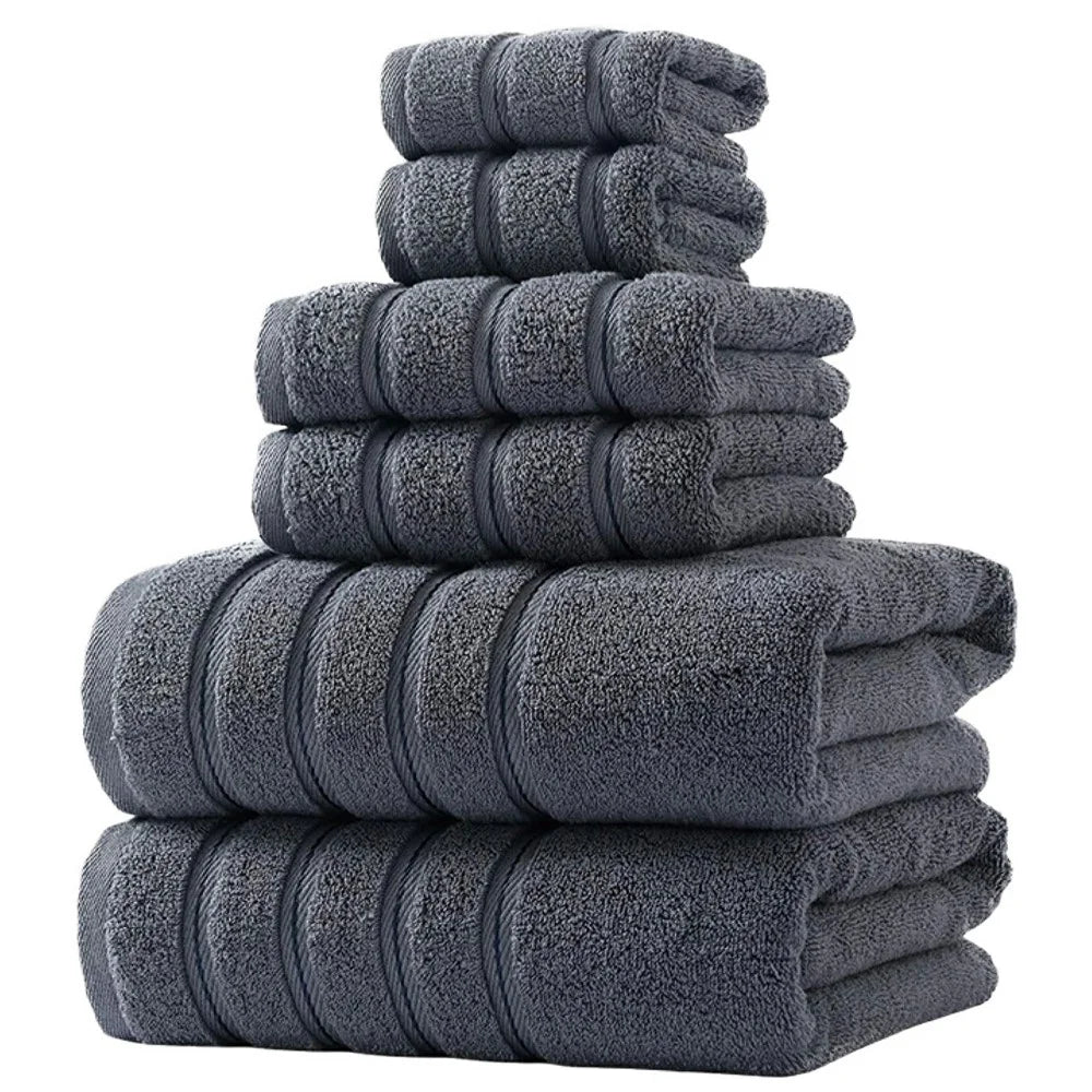 6 Piece Cotton Towel Set Highly Absorbent 2 Bath Towels + 2 Hand Towels + 2 Washcloths - Grey - 1