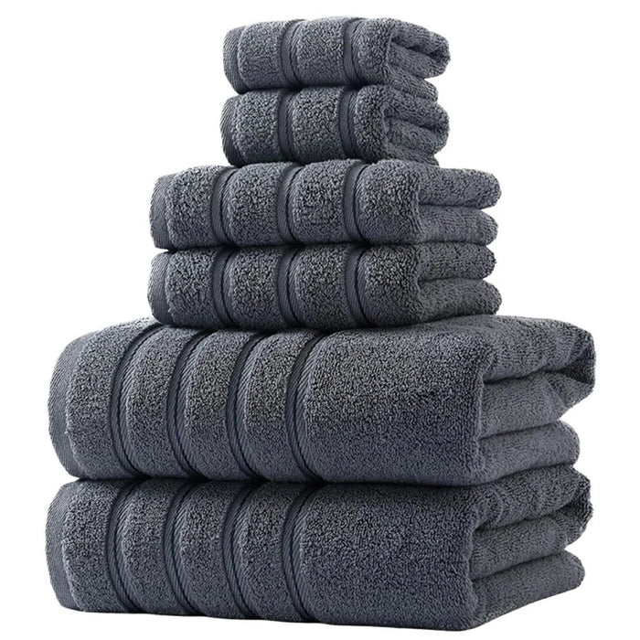 6 Piece Cotton Towel Set Highly Absorbent 2 Bath Towels + 2 Hand Towels + 2 Washcloths - Grey - 1