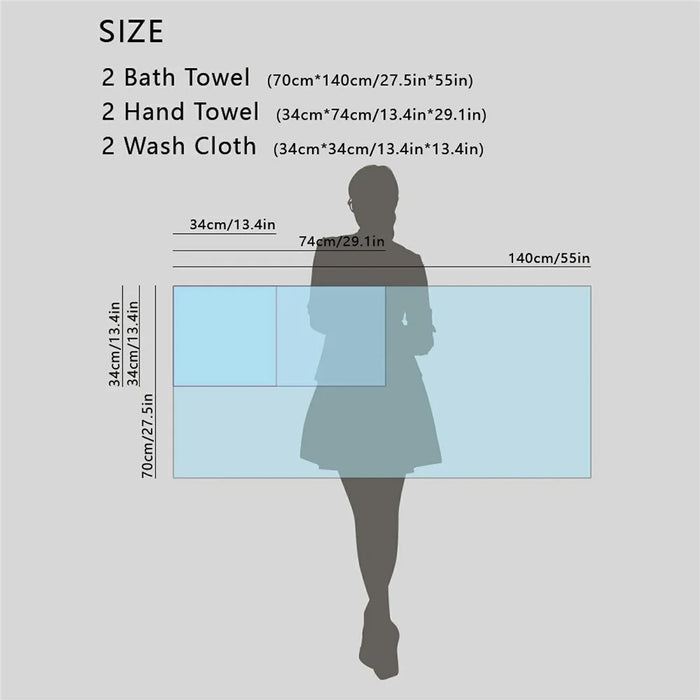 6 Piece Cotton Towel Set Highly Absorbent 2 Bath Towels + 2 Hand Towels + 2 Washcloths - Grey - 2