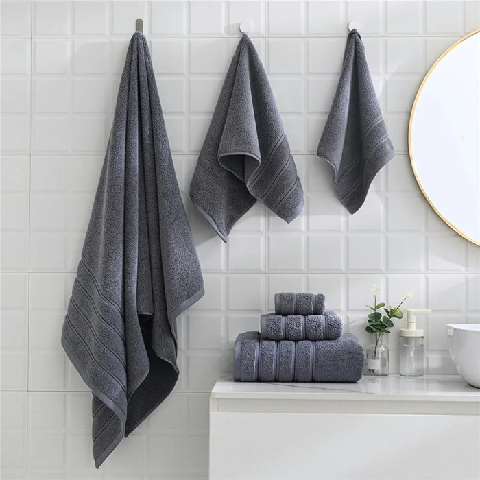 6 Piece Cotton Towel Set Highly Absorbent 2 Bath Towels + 2 Hand Towels + 2 Washcloths - Grey - 3